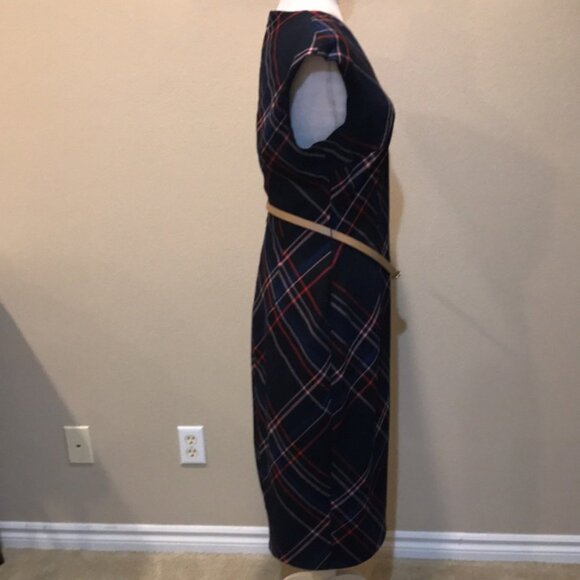 7th AVENUE By New York & Co. Sleeveless Navy Plaid Sheath Dress fully Lined-10 - Picture 3 of 13